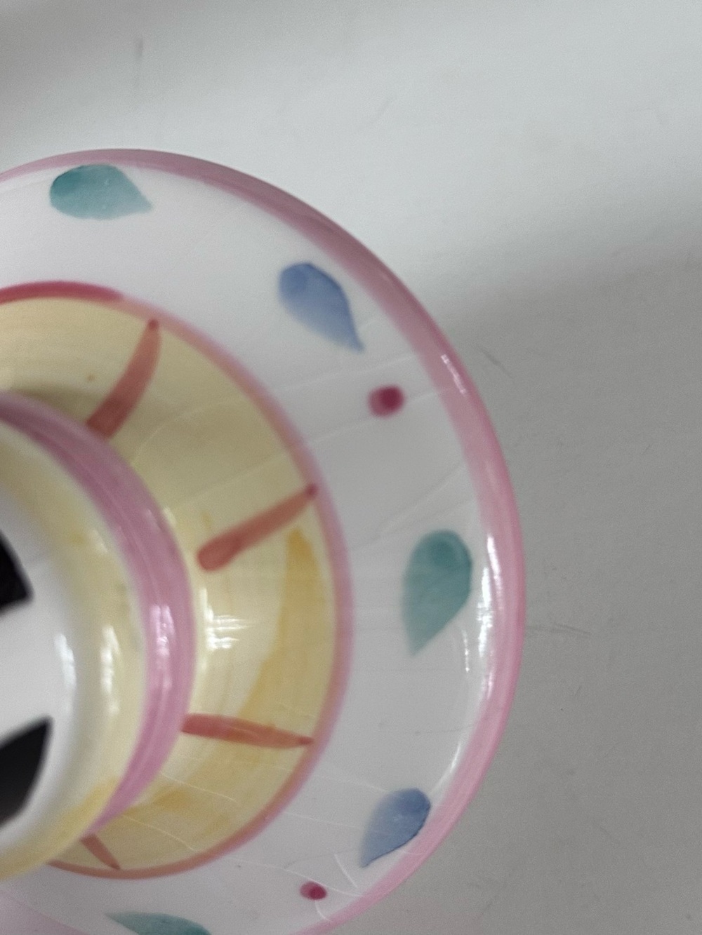 Hand-Painted Ceramic Candlestick Pair Pink Yellow Checkered Shabby Chic Cottage - Picture 6 of 8
